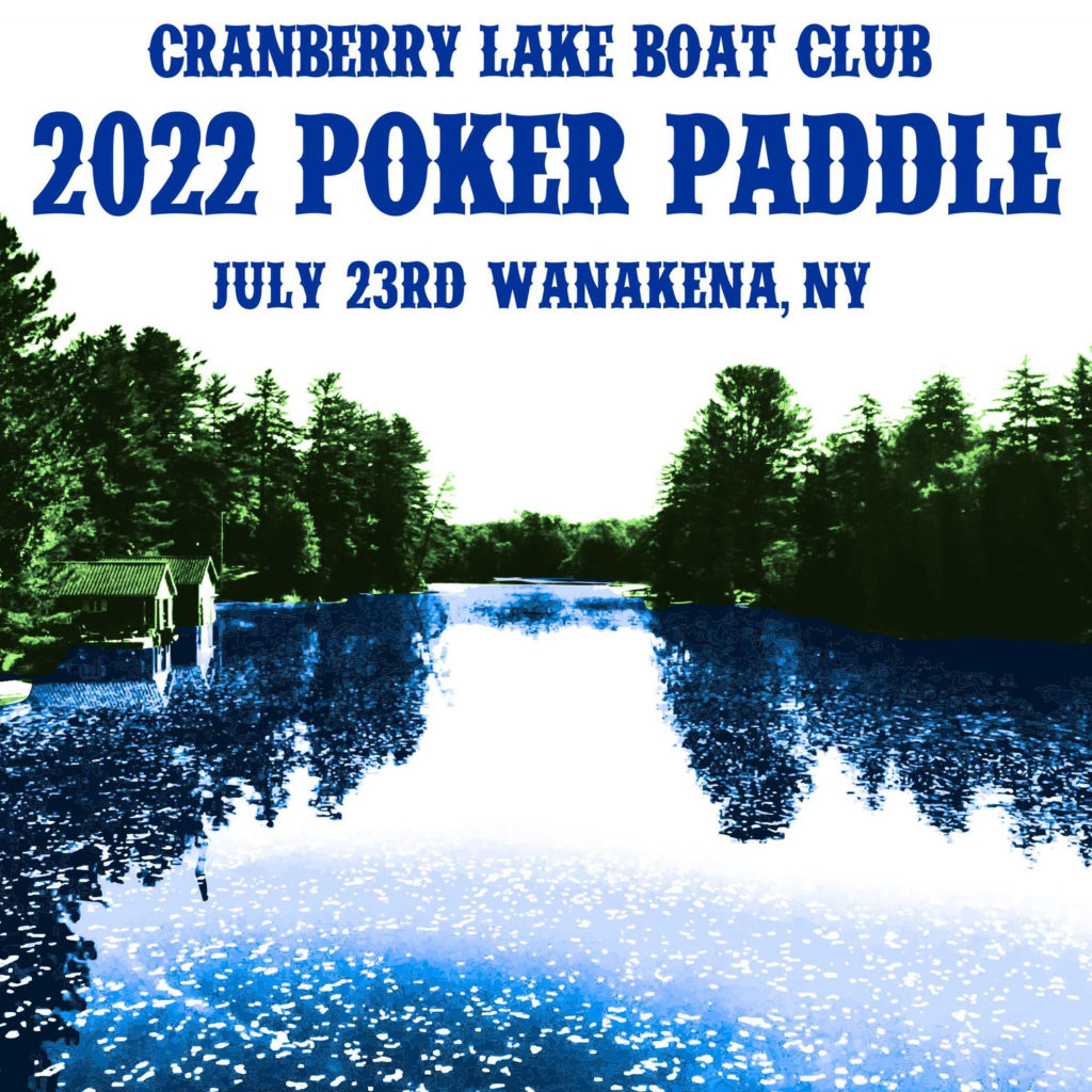 Poker Paddle poster with image of river and houses on shore